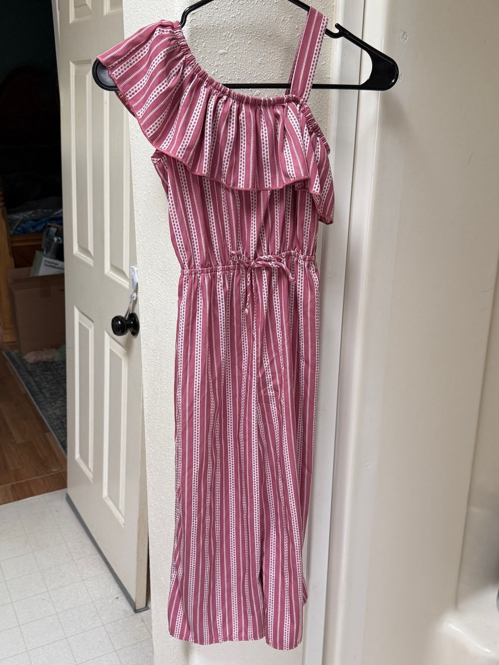 Jenna & Jessie Girls Striped One-Shoulder Jumpsuit Size 8